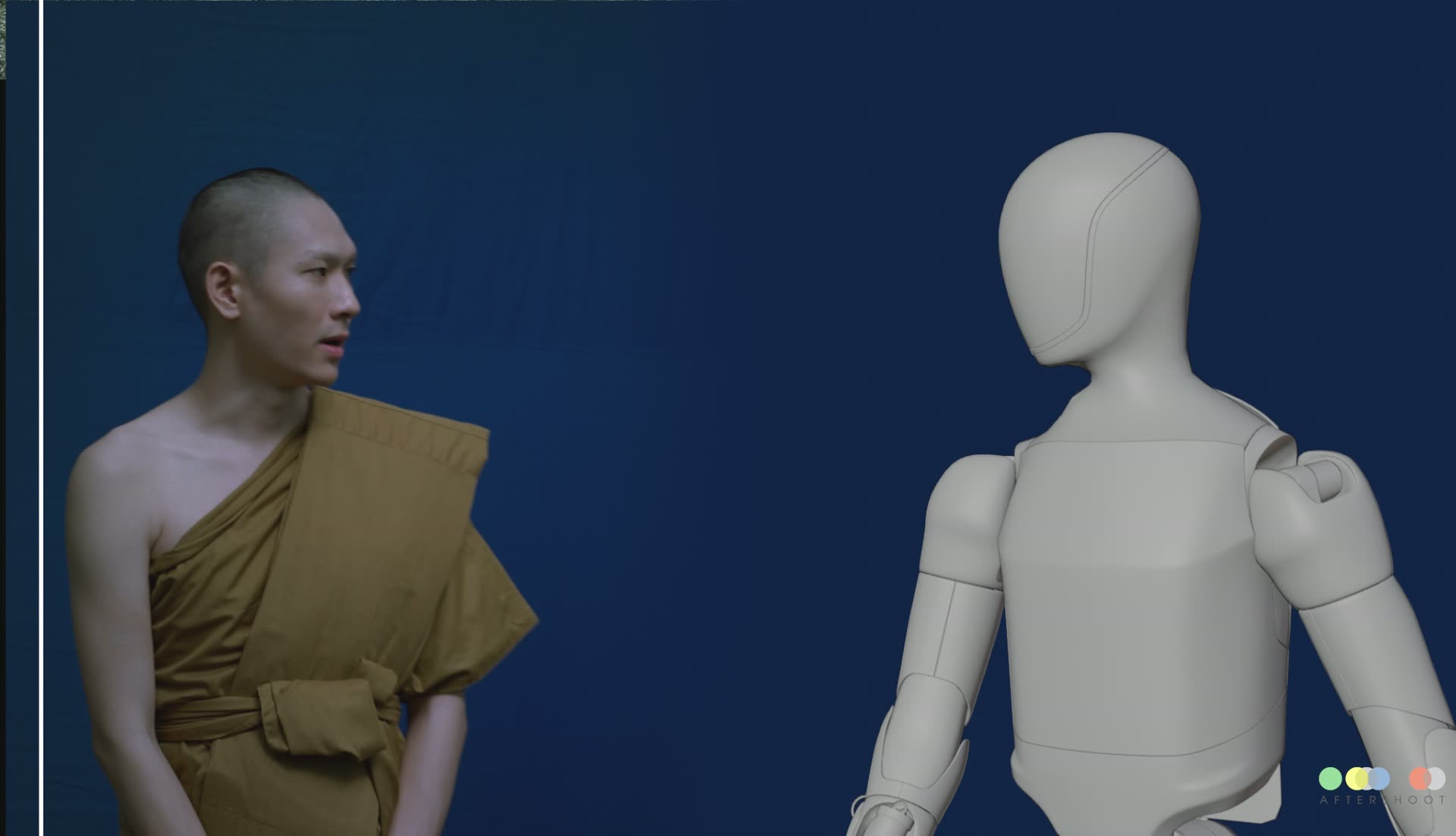 Monk and humanoid robot from an AfterShoot production, Bangkok